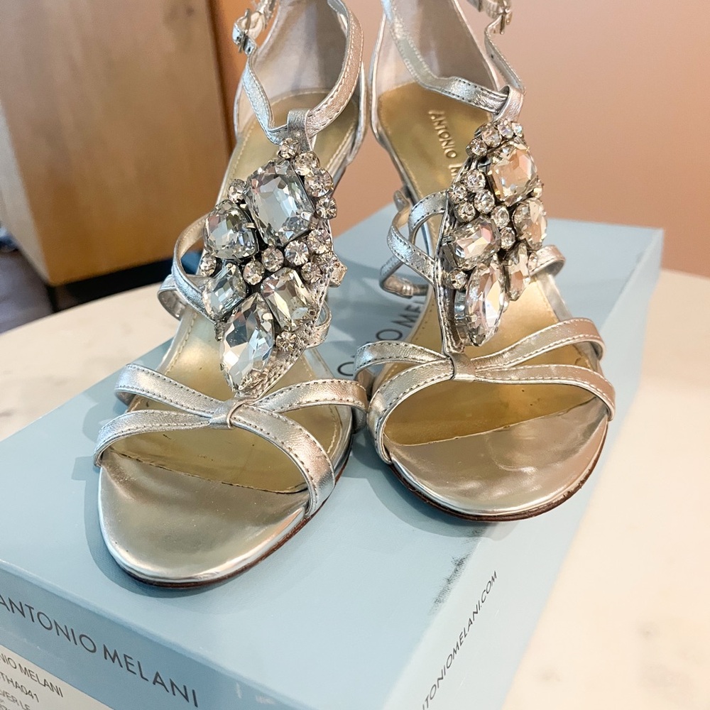 ANTONIO MELANI Silver Crystal Embellished Heels